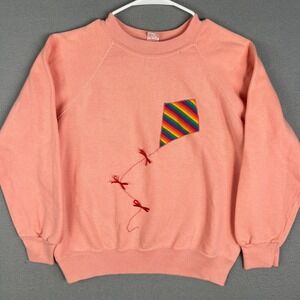 VTG Kite Raglan Sweatshirt Fits Small 70s/80s Peach Coral Rainbow Made in USA